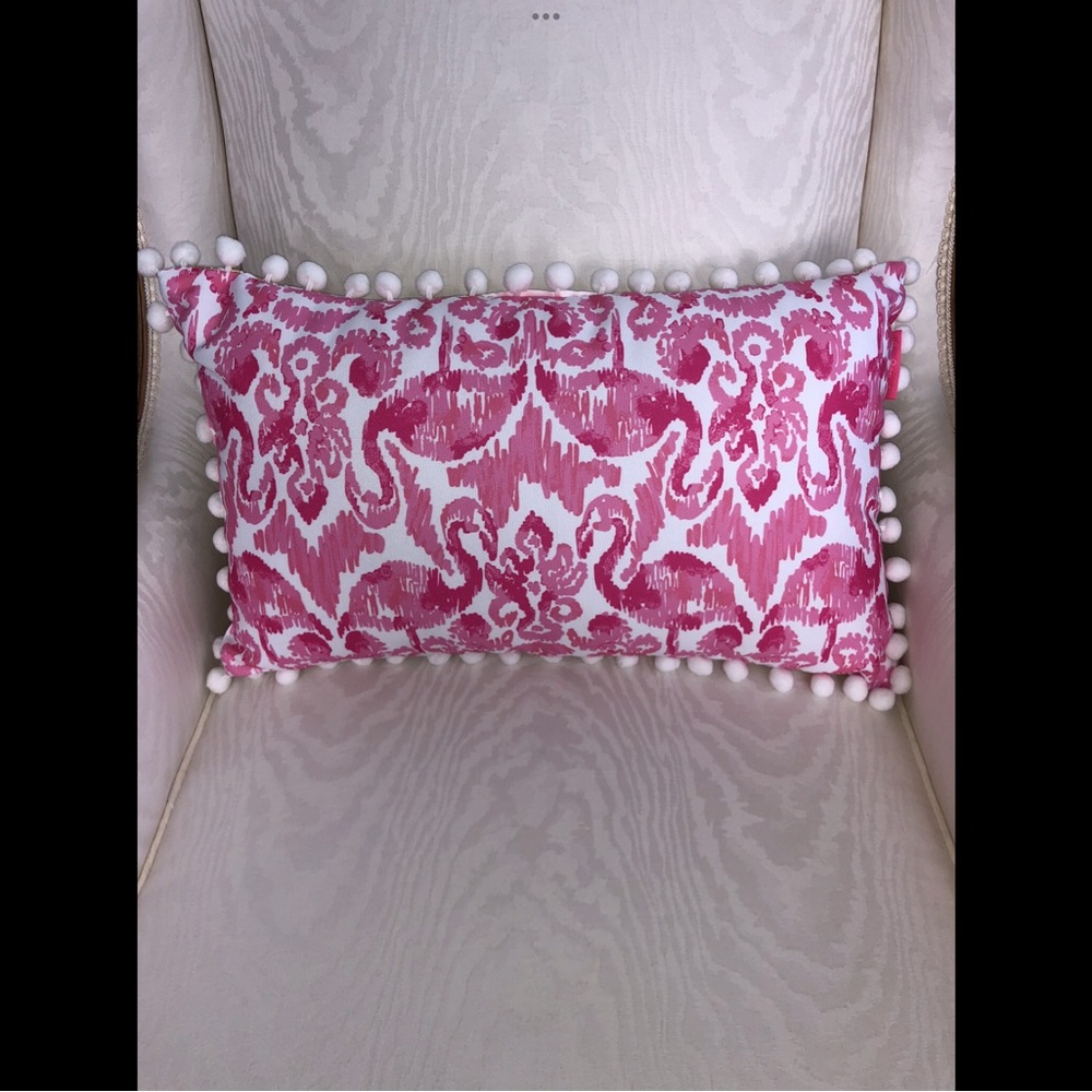 Lilly Pulitzer Pink Ikat Print Pom Trim Pillow in Beach Bathers Print